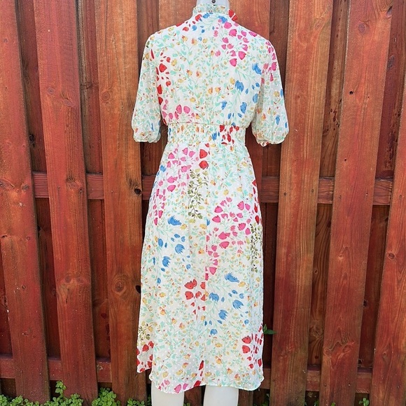 Maison Tara Smocked Floral Clip Dot Chiffon Dress Size 6 - Picture 8 of 14